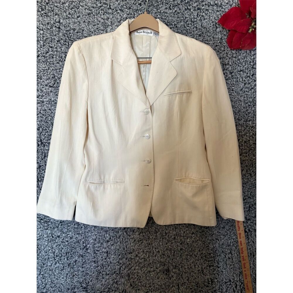 Anne Klein Women's Ivory Silk Jacket Size 10 Vintage Mid-Length Formal